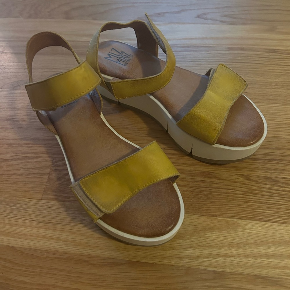 Miz Mooz Mustard Yellow Velcro Platform Sandals - Women